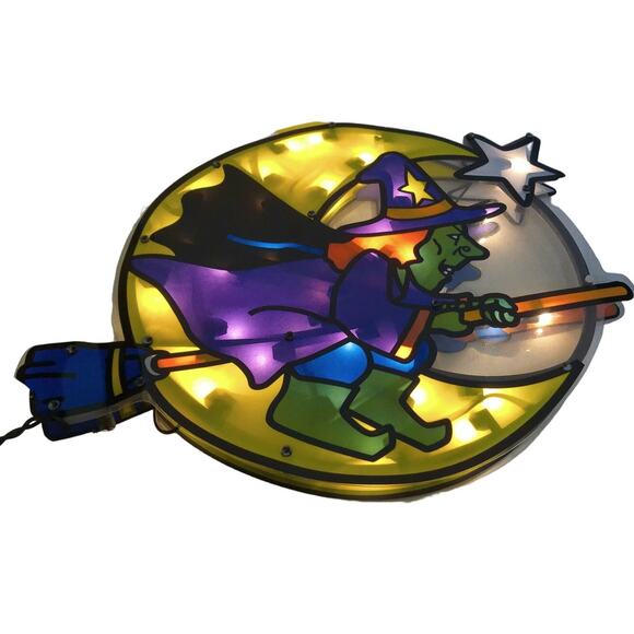 Vintage Halloween Witch By The Moon Holiday Light Window Display READ - Picture 1 of 9